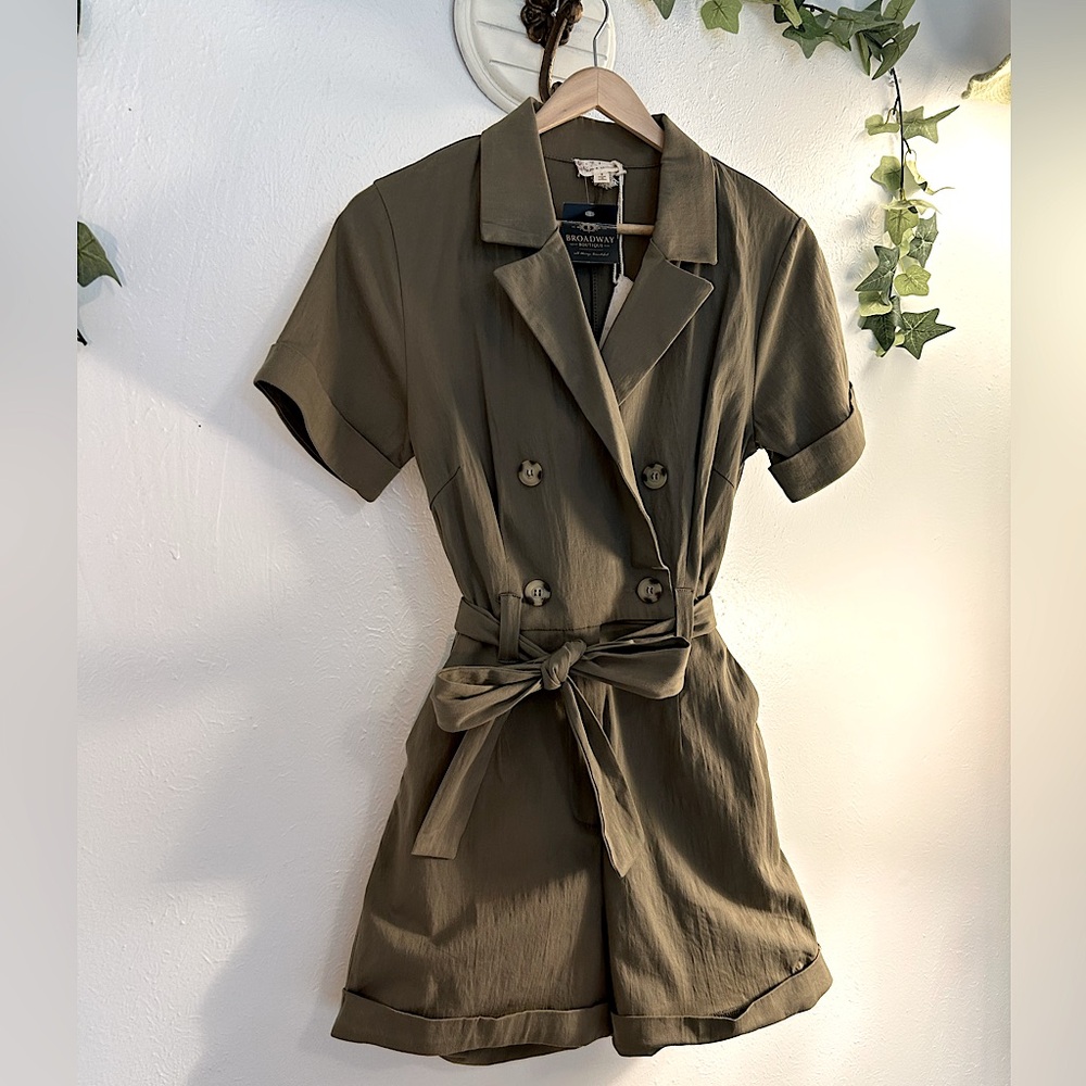 Hem & Thread Olive Green Short Sleeve Romper - Picture 2 of 16